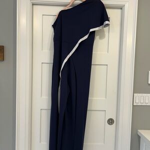 Elegant Navy Blue One-Shoulder Jumpsuit